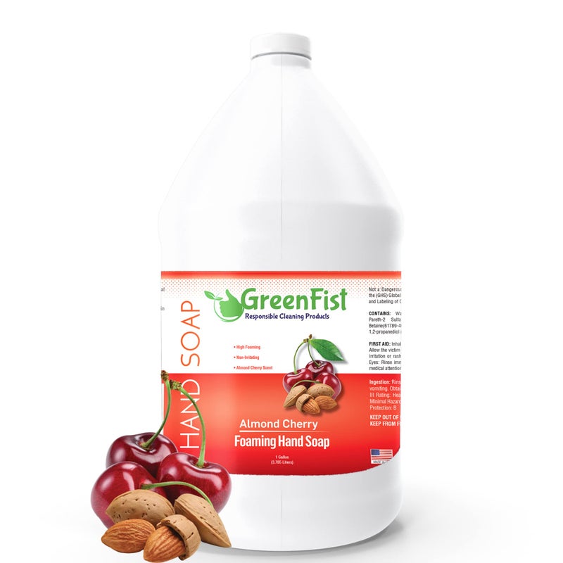 GreenFist Foaming Hand Soap Refills Almond Cherry Scent Jug Foam Refill Made in USA, 128 ounce (1 Gallon) - Image 1