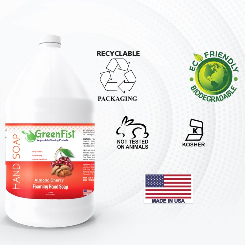 GreenFist Foaming Hand Soap Refills Almond Cherry Scent Jug Foam Refill Made in USA, 128 ounce (1 Gallon) - Image 5