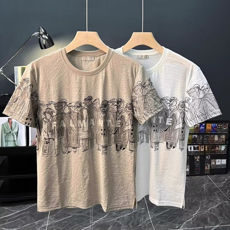 Japanese Style Short-Sleeved T-Shirt Men'S 2024 Round Neck Printed Top Ins Fashionable Brand Loose Half-Sleeved T-Shirt Casual - Image 1