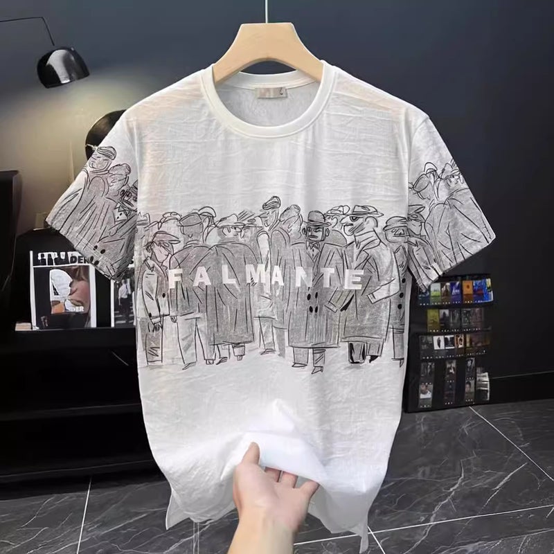 Japanese Style Short-Sleeved T-Shirt Men'S 2024 Round Neck Printed Top Ins Fashionable Brand Loose Half-Sleeved T-Shirt Casual - Image 3