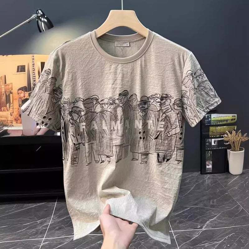 Japanese Style Short-Sleeved T-Shirt Men'S 2024 Round Neck Printed Top Ins Fashionable Brand Loose Half-Sleeved T-Shirt Casual - Image 4