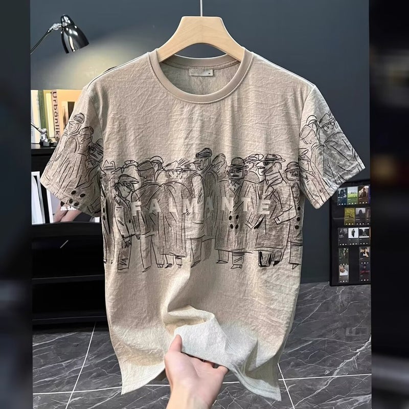 Japanese Style Short-Sleeved T-Shirt Men'S 2024 Round Neck Printed Top Ins Fashionable Brand Loose Half-Sleeved T-Shirt Casual - Image 2