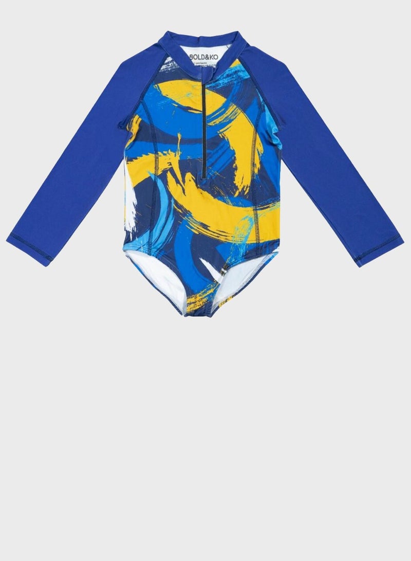 BOLD&KO Kids Abstract Print Rashguard Swimsuit - Image 1