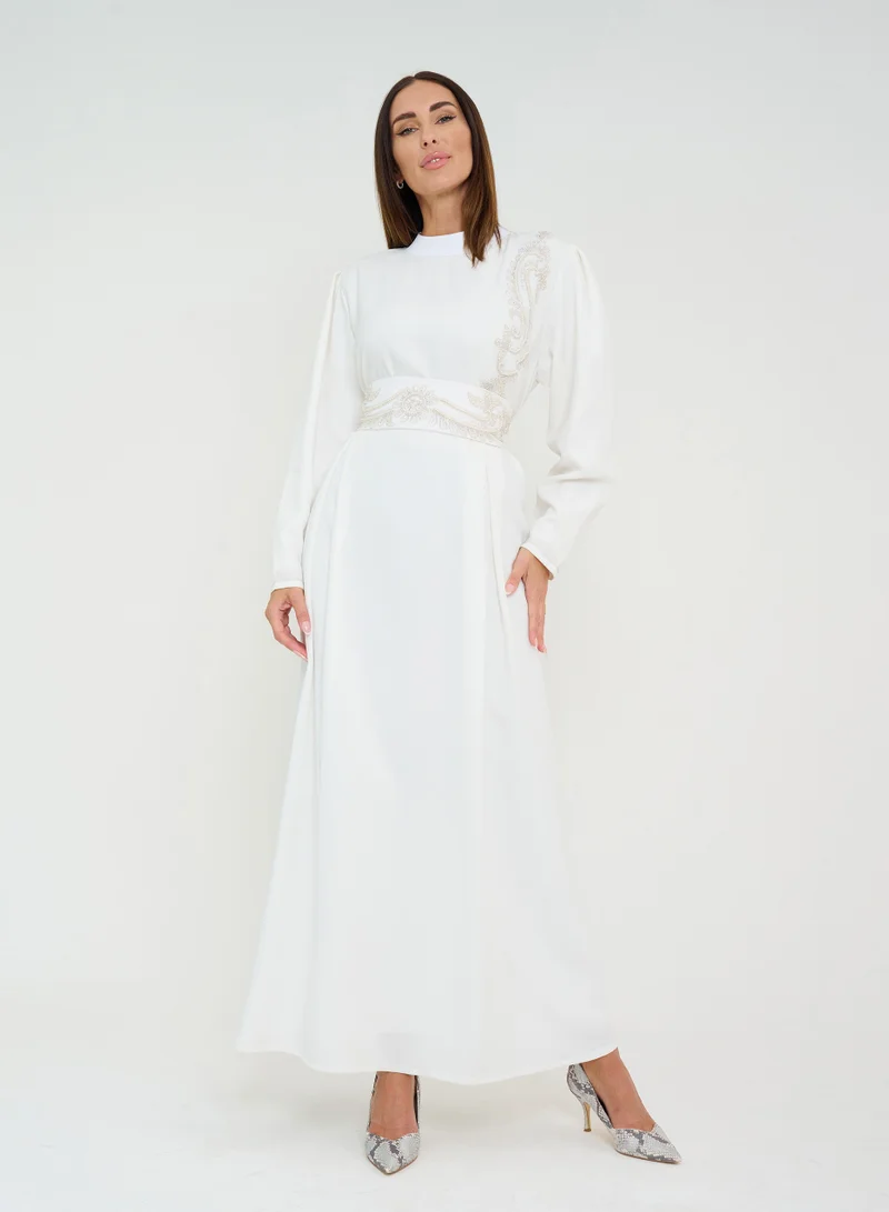 Rosette Abaya Embellished Waist Maxi Dress