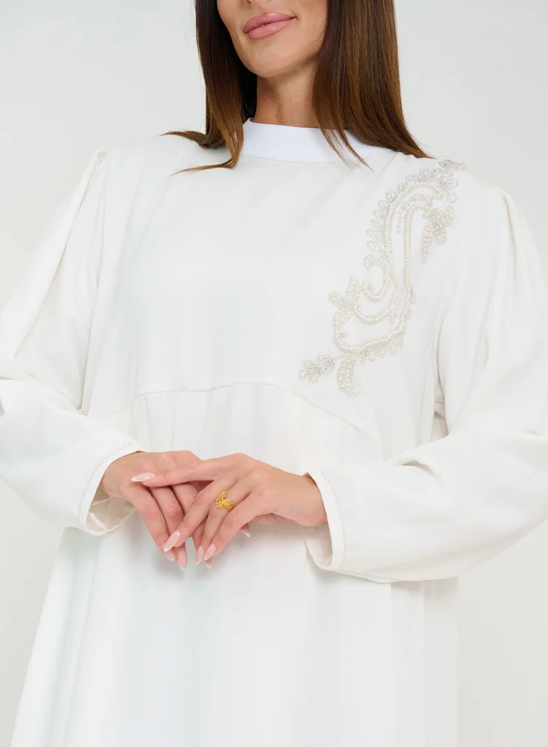 Rosette Abaya Embellished Waist Maxi Dress