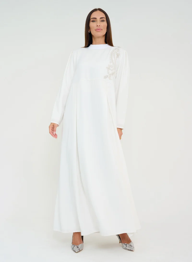 Rosette Abaya Embellished Waist Maxi Dress