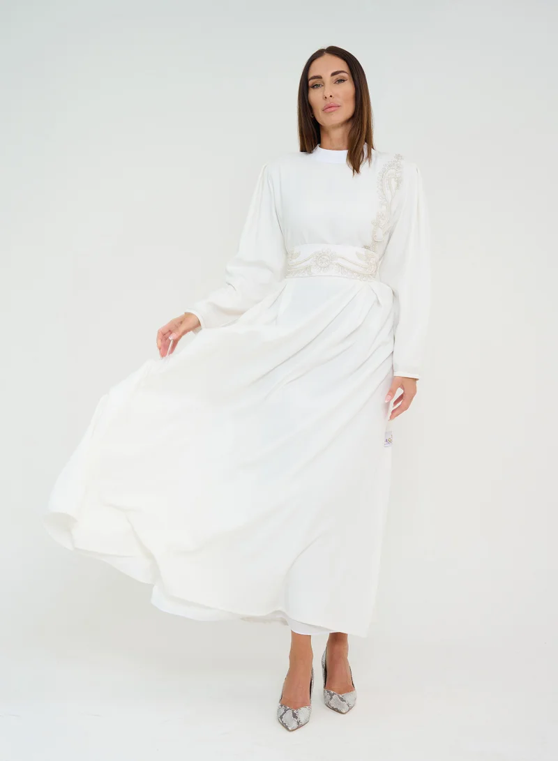 Rosette Abaya Embellished Waist Maxi Dress