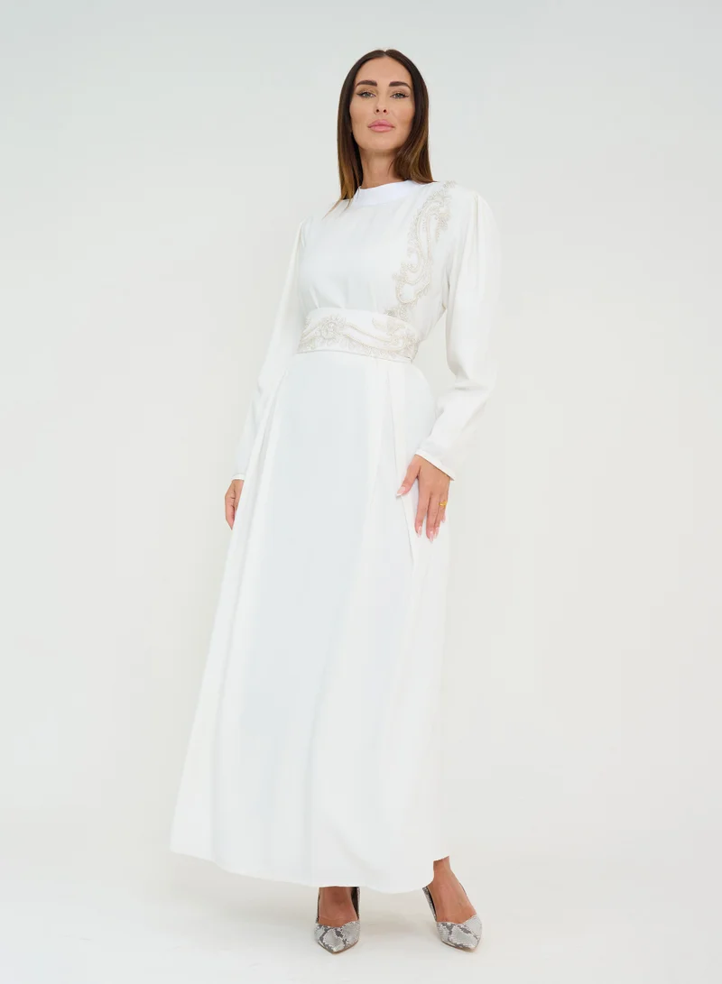 Rosette Abaya Embellished Waist Maxi Dress