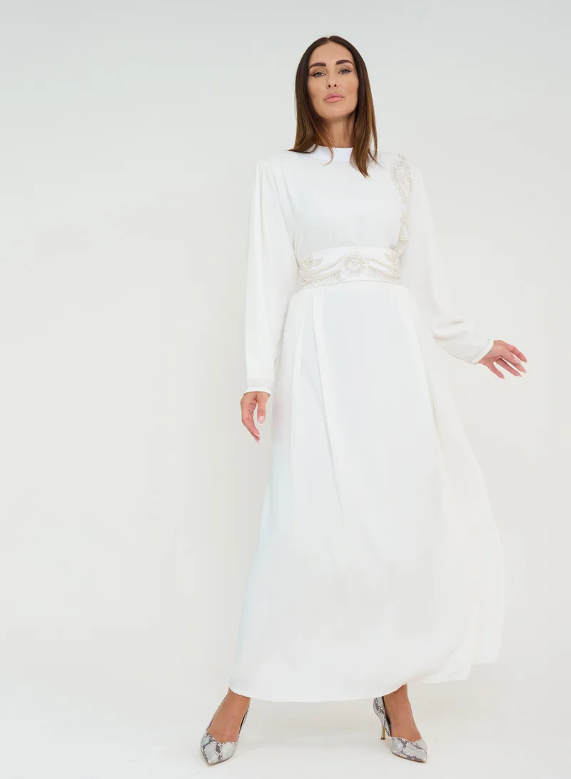 Rosette Abaya Embellished Waist Maxi Dress