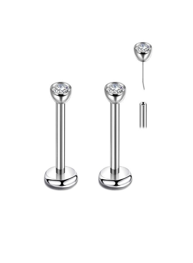 Lantine 2.5mm Cz Threadless Nose Ring g23 Titanium 18g Push in Flat Back Earrings Nose Stud Lip Cartilage Helix Daith Piercing Jewelry 6mm - Image 1