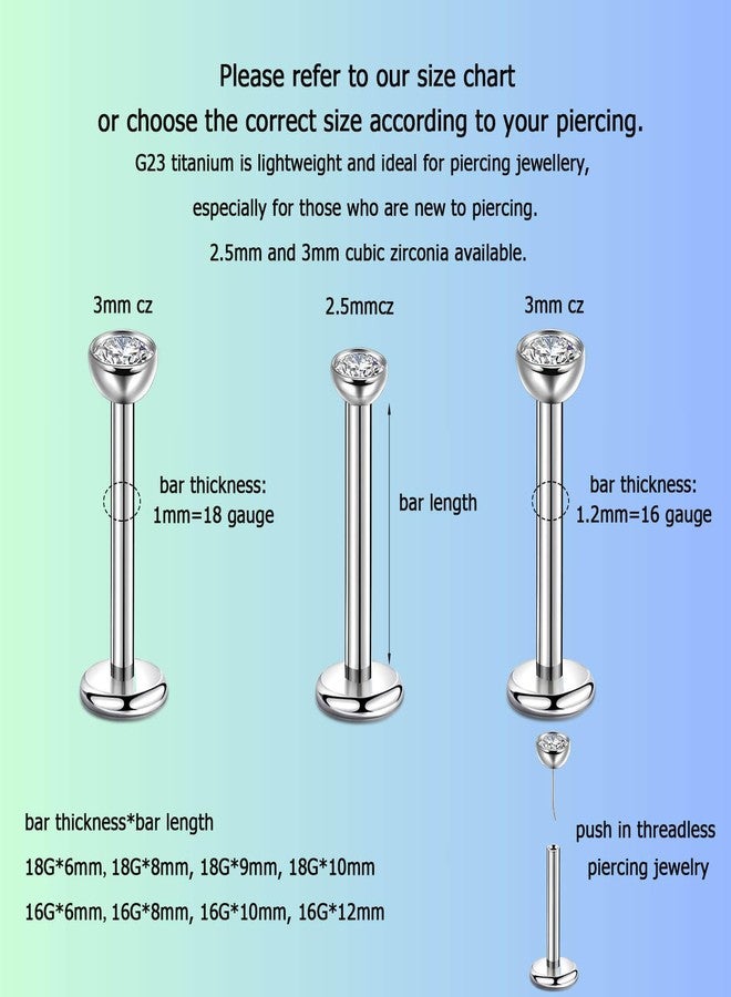 Lantine 2.5mm Cz Threadless Nose Ring g23 Titanium 18g Push in Flat Back Earrings Nose Stud Lip Cartilage Helix Daith Piercing Jewelry 6mm - Image 5
