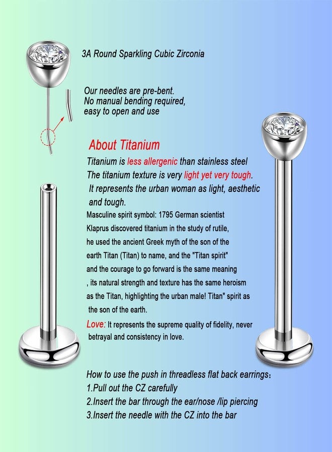 Lantine 2.5mm Cz Threadless Nose Ring g23 Titanium 18g Push in Flat Back Earrings Nose Stud Lip Cartilage Helix Daith Piercing Jewelry 6mm - Image 4