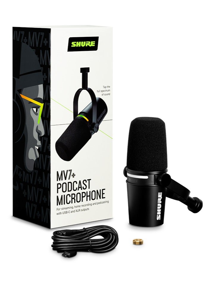 Shure MV7+ Podcast Microphone. Enhanced Audio, LED Touch Panel, USB-C & XLR Outputs, Auto Level Mode, Digital Pop Filter, Reverb Effects, Podcasting, Streaming, Recording - Black MV7+-K Black - Image 1