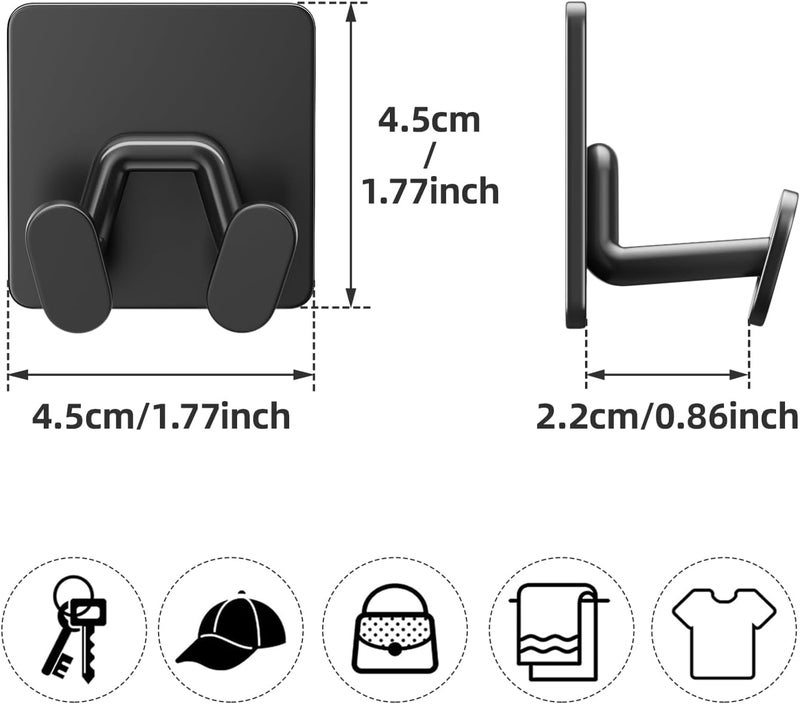 susswiff Adhesive Shower Hooks for Inside - Extra Sticky Stainless, Razor Holder Shower Accessories, Wall Mounted Self-Adhesive Double Hooks for Razor, Loofah, Towel, Shaver, Coat, Key, Matt Black, 4-Pack - Image 5