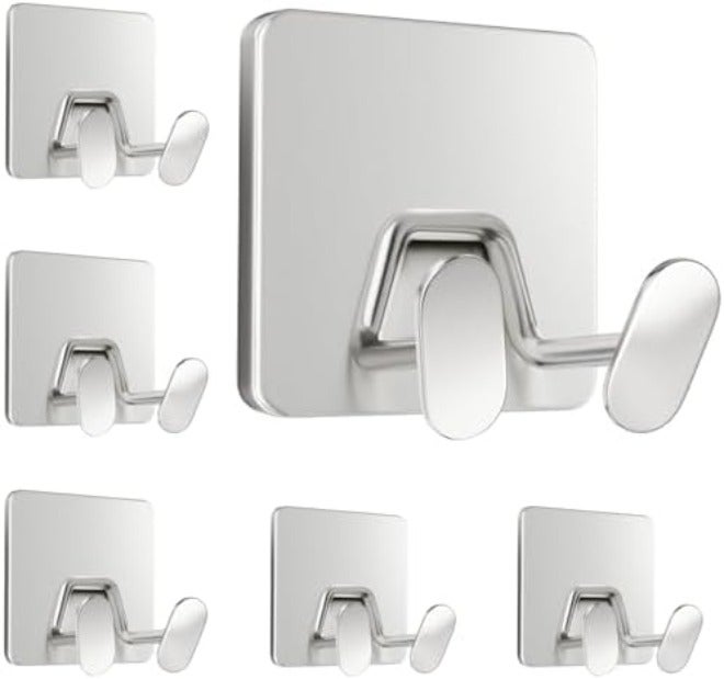 susswiff Adhesive Shower Hooks for Inside - Extra Sticky Stainless, Razor Holder Shower Accessories, Wall Mounted Self-Adhesive Double Hooks for Razor, Loofah, Towel, Shaver, Coat, Key, Matt Black, 4-Pack - Image 1