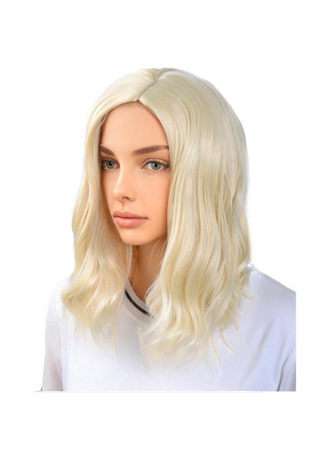 BERON Blonde Wigs 14 Inch/35 cm Women Girls Short Curly Wavy Side Part Hair Wig Light Blond Color Shoulder Costume Cosplay or Daily Used Wigs Rose Net with Wig Cap - Image 3