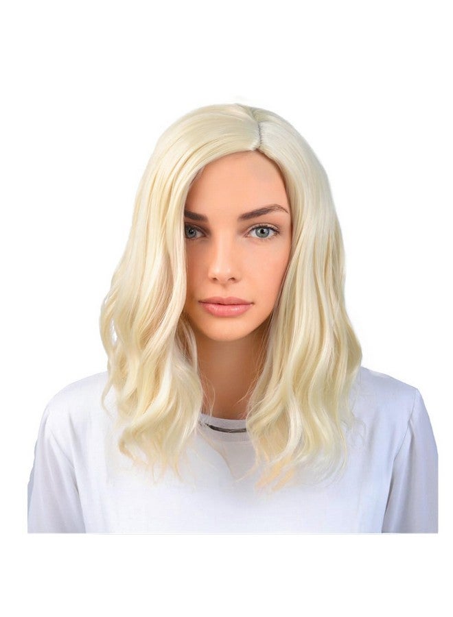 BERON Blonde Wigs 14 Inch/35 cm Women Girls Short Curly Wavy Side Part Hair Wig Light Blond Color Shoulder Costume Cosplay or Daily Used Wigs Rose Net with Wig Cap - Image 1