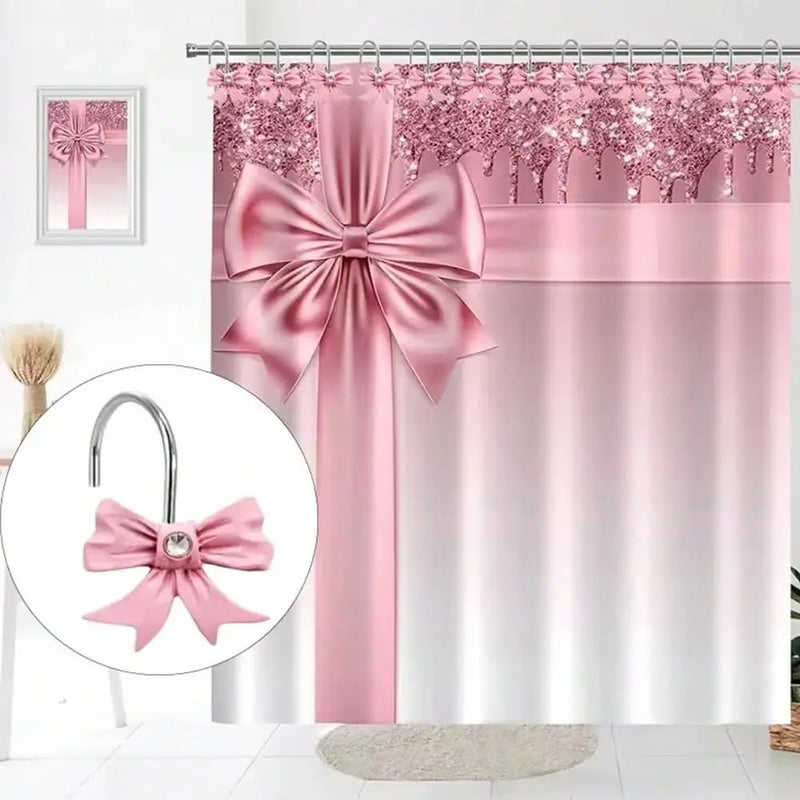 Enegg Decorative Shower Curtain Hooks Bow Tie Rust Resistant Hooks Glide Shower Ring Hangs Holder Bling for Bathroom, Pack of 12 - Image 3