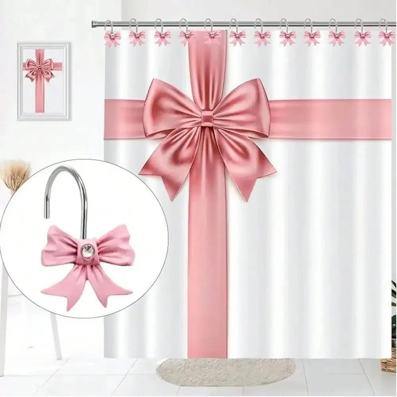 Enegg Decorative Shower Curtain Hooks Bow Tie Rust Resistant Hooks Glide Shower Ring Hangs Holder Bling for Bathroom, Pack of 12 - Image 5