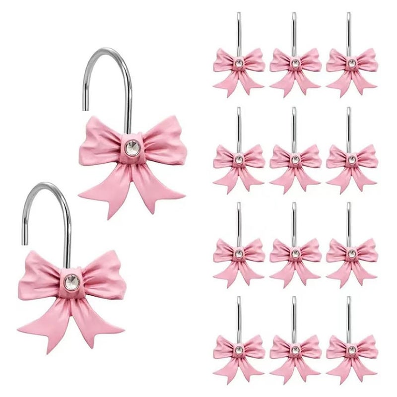 Enegg Decorative Shower Curtain Hooks Bow Tie Rust Resistant Hooks Glide Shower Ring Hangs Holder Bling for Bathroom, Pack of 12 - Image 1