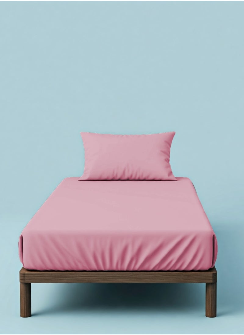 Home-Tex Design 2 Piece Hometex Design Single Size Dyed Flat Sheet Set Rose Pink - 1 Flat Sheet (150x260 cm) + 1 Pillow Cover (50x75 cm)  - Image 1