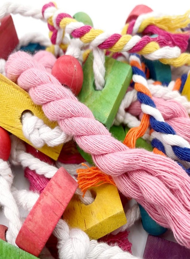GILYGI Natural Wooden Block & Cotton Knot Chewing Toys for Parrots - Safe & Durable Bird Toys for Conures, Cockatiels, African Greys, Cockatoos, Amazon Parrots - Image 5