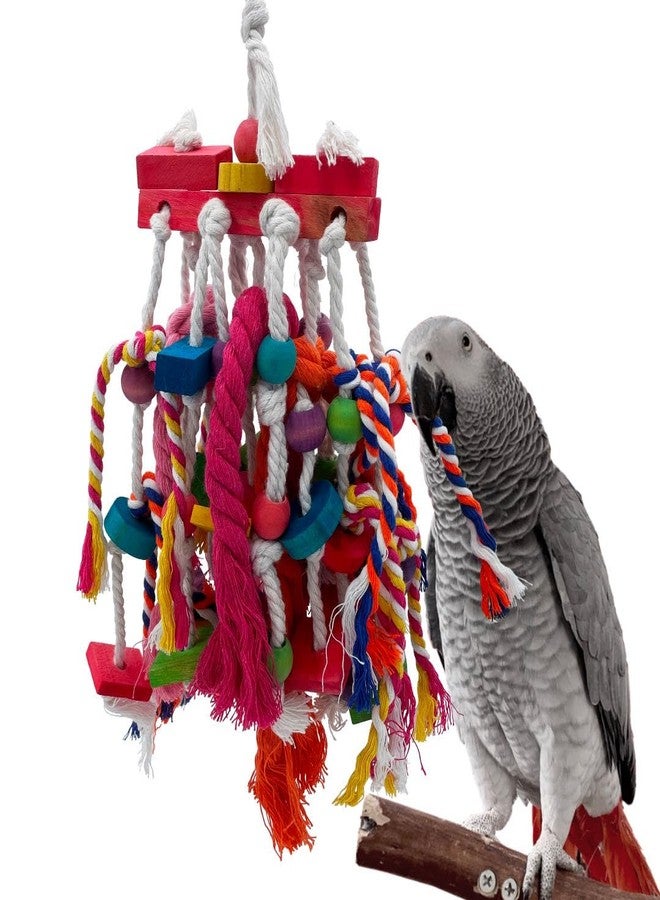 GILYGI Natural Wooden Block & Cotton Knot Chewing Toys for Parrots - Safe & Durable Bird Toys for Conures, Cockatiels, African Greys, Cockatoos, Amazon Parrots - Image 1