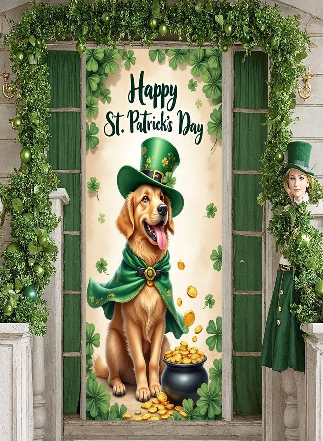 Woosytoo St Patrick's Day Door Cover Lucky Dog Green Shamrock Banner Happy Saint Patrick’s Day Door Banner for Lucky Irish Party Decorations, 70.8 x 35.4 Inch - Image 3