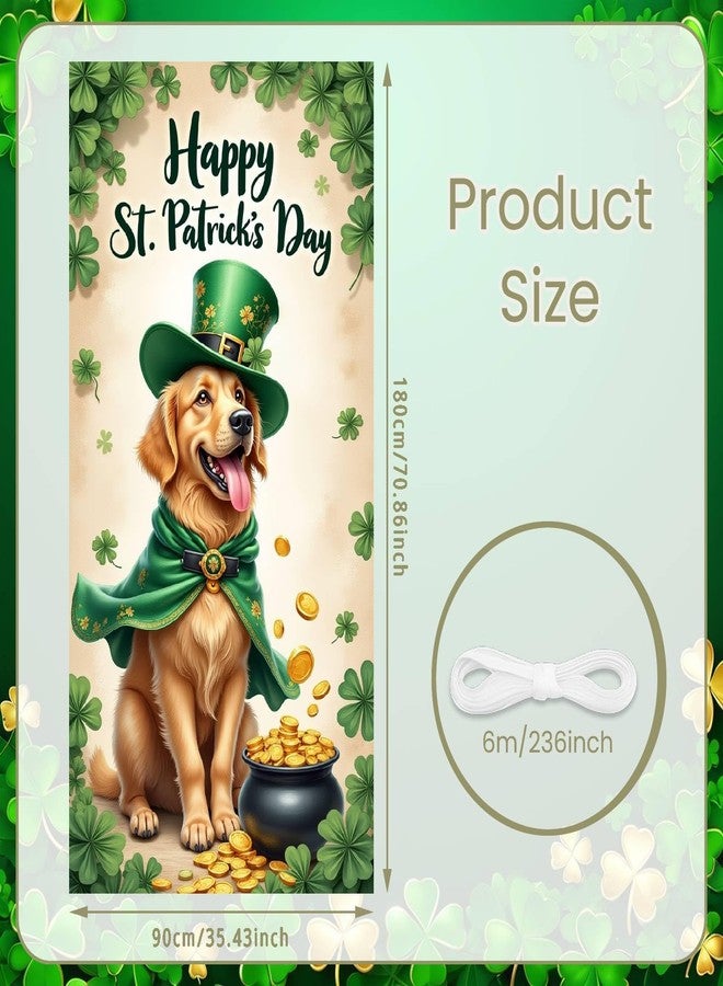 Woosytoo St Patrick's Day Door Cover Lucky Dog Green Shamrock Banner Happy Saint Patrick’s Day Door Banner for Lucky Irish Party Decorations, 70.8 x 35.4 Inch - Image 4