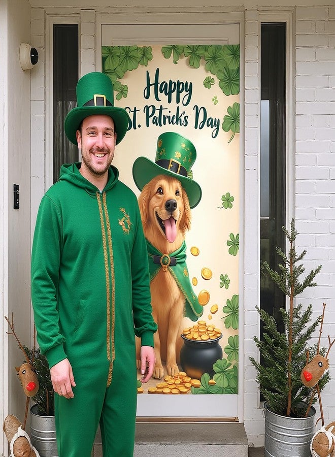 Woosytoo St Patrick's Day Door Cover Lucky Dog Green Shamrock Banner Happy Saint Patrick’s Day Door Banner for Lucky Irish Party Decorations, 70.8 x 35.4 Inch - Image 2