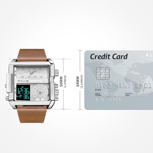 FEICE Wathes for Men Digital LED Analog Quartz Wristwatch Business Men’s Watch Multifunction Square Chronograph 24H Calendar Leather Band Unique FK030 - Image 3