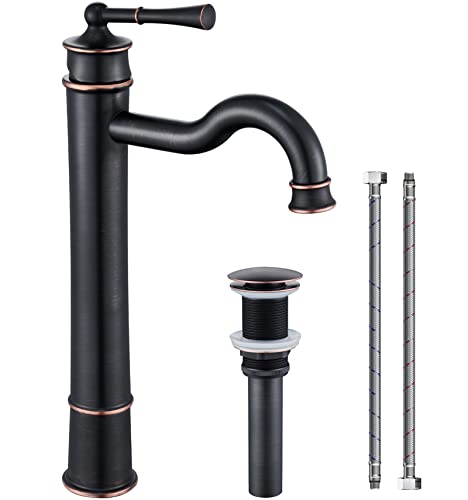 WINKEAR Vessel Sink Faucet ORB Bathroom Tall Faucet Single Hole Deck-Mount Pop up Drain Assembly Without Overflow Water Supply Lines Included - Image 1