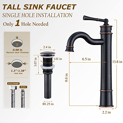 WINKEAR Vessel Sink Faucet ORB Bathroom Tall Faucet Single Hole Deck-Mount Pop up Drain Assembly Without Overflow Water Supply Lines Included - Image 5