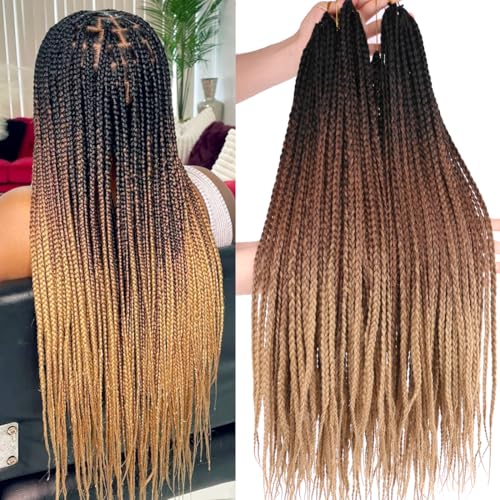 Ombre Box Braids Crochet Hair 6 Packs Goddess Pre looped Crochet Box Braids for Women Black to Honey Blonde Golden 3X Small Box Braided Knotless Braiding Hair Extensions24 InchT1B427