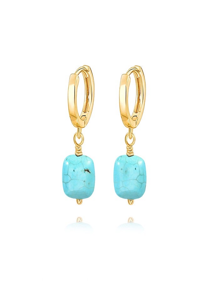 PEARLADA Boho Turquoise Drop Dangle Earrings, 18k Gold Huggie Hoop Earrings with Charms, Trendy Turquoise Jewelry for Women - Image 1