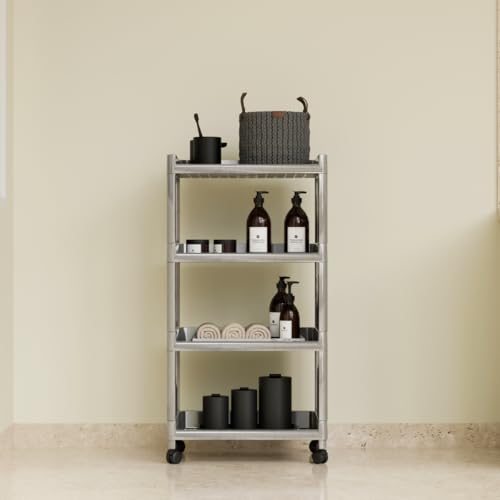 Biltoxi Trolley Rack for Kitchen, Office and Bathroom, Storage Organizer and Storage Cart, Multipurpose Rack with Wheel, Storage Rack for Kitchen (4 Layer, Silver) - Image 1