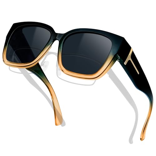 KANASTAL Fit Over Glasses Sunglasses Women Men Polarized with UV400 Protection Wrap Around Fashion Accessories with Oversized Large Frame Design Trendy Shades Gradient Blue Light Brown/Black - Image 1