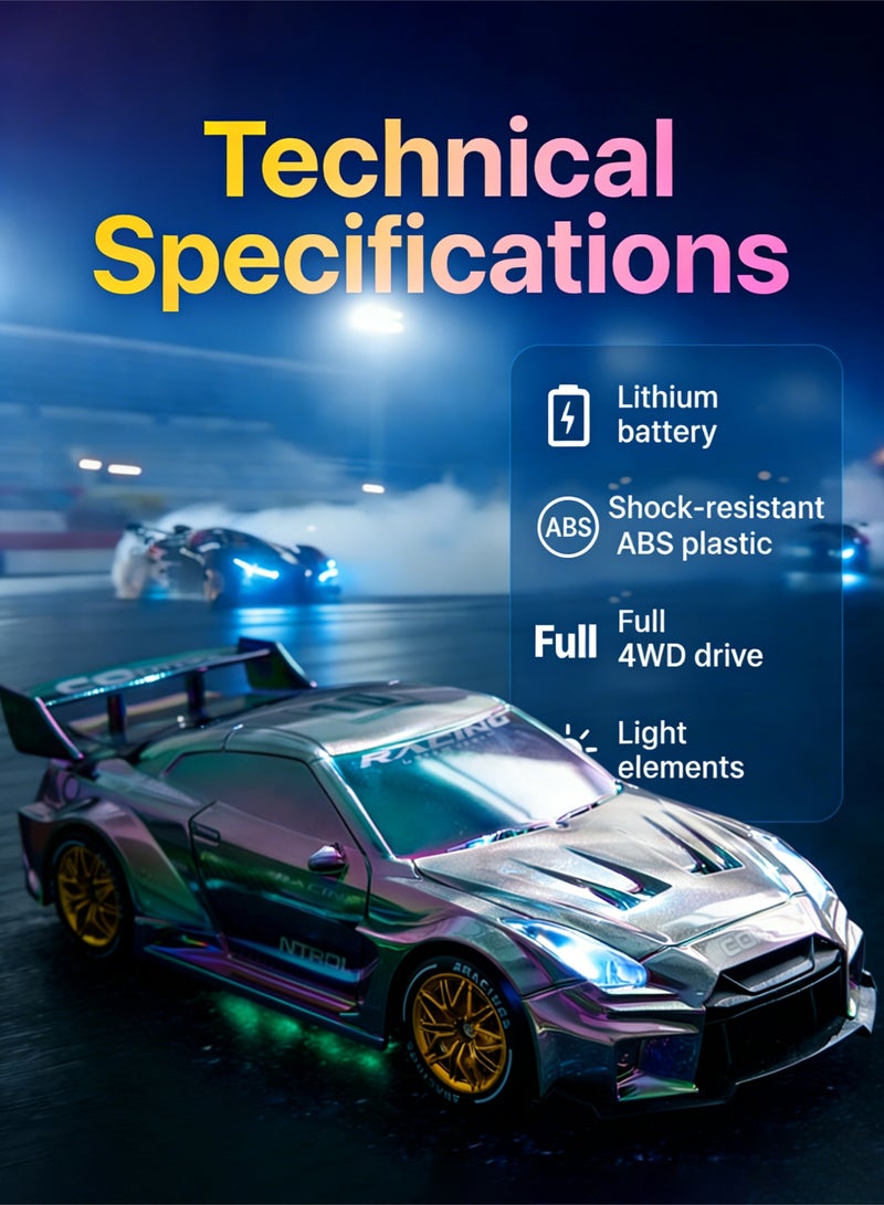 JJRC 1/24 Scale RC Drift Car, 2.4G 4WD Remote Control Car  & LED Lights, Mini roadblocks and replacement tires are included.perfect RC Vehicle gift for Adult and 6-15 years old kids - Image 4