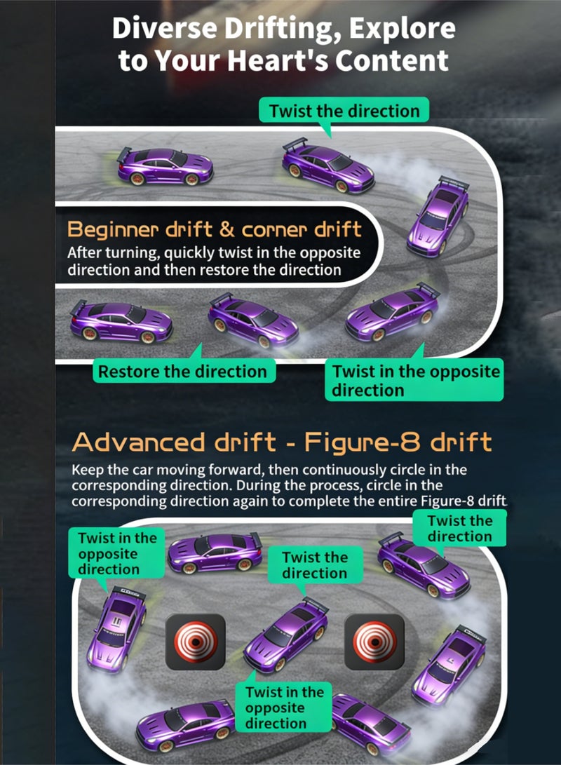 JJRC 1/24 Scale RC Drift Car, 2.4G 4WD Remote Control Car  & LED Lights, Mini roadblocks and replacement tires are included.perfect RC Vehicle gift for Adult and 6-15 years old kids - Image 2