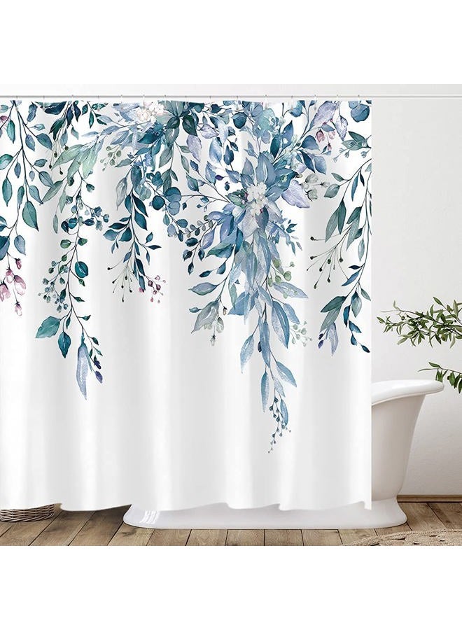 Tititex Blue Eucalyptus Leaves Shower Curtain, Watercolor Leaves on The Top Plant with Floral Bathroom Decoration Shower Curtain Sets 72x72 Inch with Hooks - Image 2