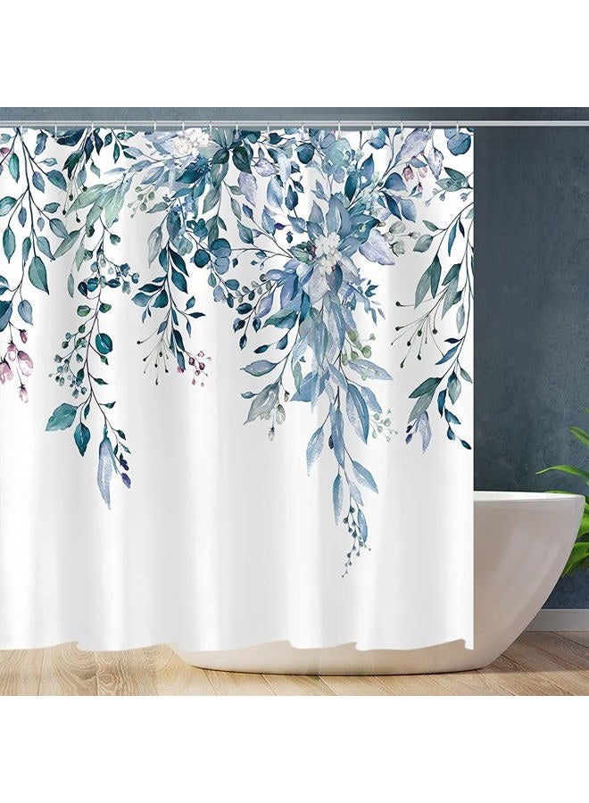 Tititex Blue Eucalyptus Leaves Shower Curtain, Watercolor Leaves on The Top Plant with Floral Bathroom Decoration Shower Curtain Sets 72x72 Inch with Hooks - Image 1