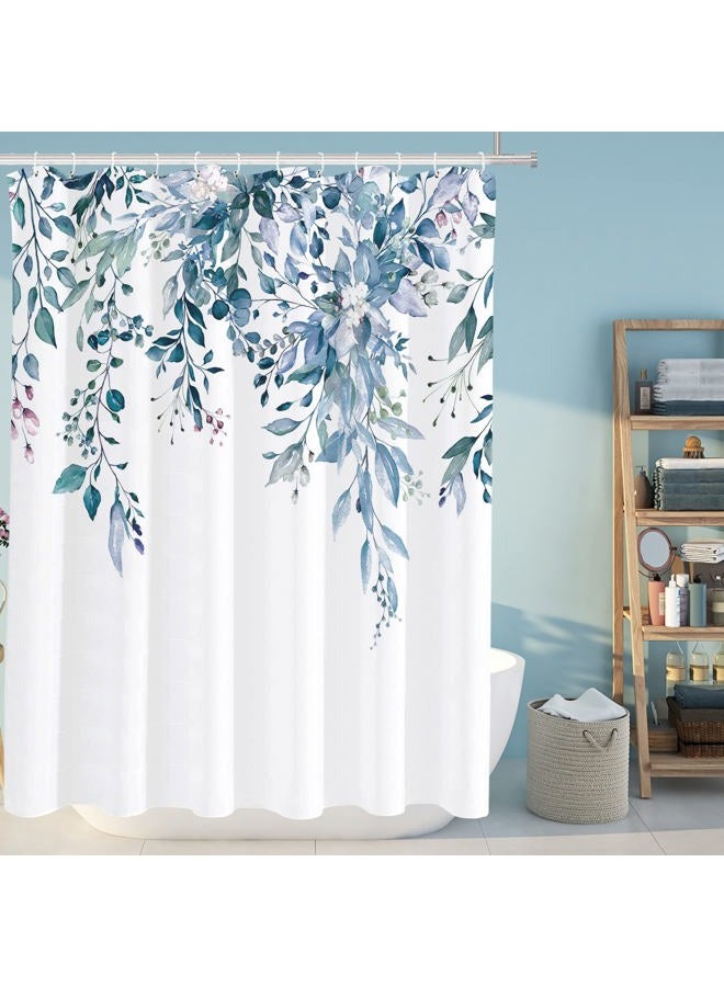 Tititex Blue Eucalyptus Leaves Shower Curtain, Watercolor Leaves on The Top Plant with Floral Bathroom Decoration Shower Curtain Sets 72x72 Inch with Hooks - Image 3