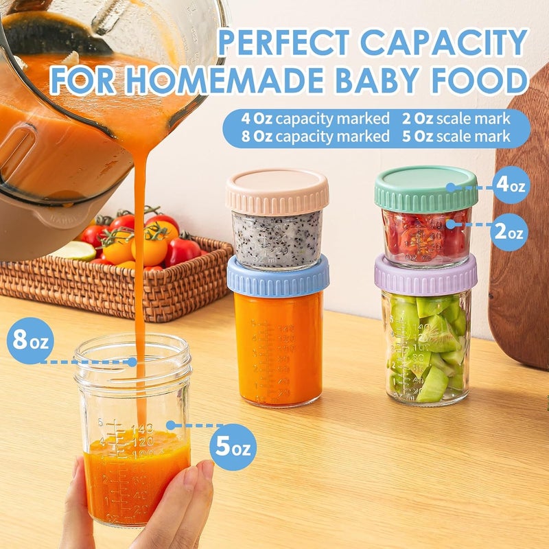 DRKIO 12 Pack Glass Baby Food Storage Containers - 4 & 8 oz Baby Food Jars with Lids Baby Food Maker Microwave Dishwasher Freezer Safe 100% Leak Proof BPA Free Reusable - Image 3