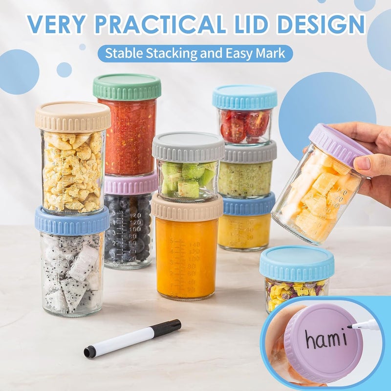 DRKIO 12 Pack Glass Baby Food Storage Containers - 4 & 8 oz Baby Food Jars with Lids Baby Food Maker Microwave Dishwasher Freezer Safe 100% Leak Proof BPA Free Reusable - Image 5