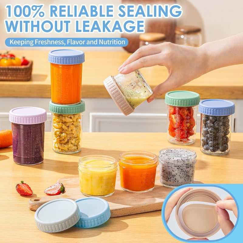 DRKIO 12 Pack Glass Baby Food Storage Containers - 4 & 8 oz Baby Food Jars with Lids Baby Food Maker Microwave Dishwasher Freezer Safe 100% Leak Proof BPA Free Reusable - Image 4