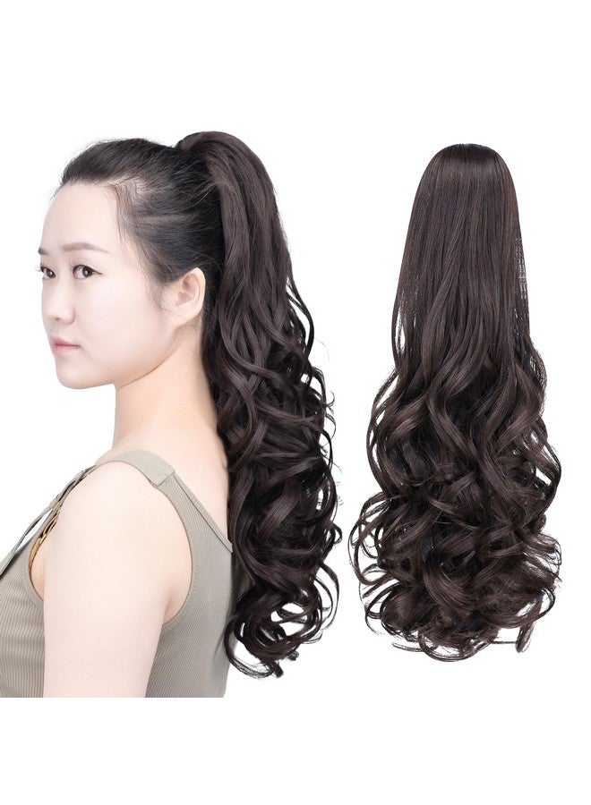 اس واي اكس ال سي واي جي جي وصلات شعر ذيل حصان صناعية بمشبك بني داكن من SYXLCYGG، ذيل حصان مموج 20 بوصة، 5.3 أونصة، مثل قطعة الشعر الحقيقية للنساء، ياكي منفوش - Image 1