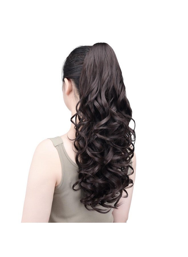 اس واي اكس ال سي واي جي جي وصلات شعر ذيل حصان صناعية بمشبك بني داكن من SYXLCYGG، ذيل حصان مموج 20 بوصة، 5.3 أونصة، مثل قطعة الشعر الحقيقية للنساء، ياكي منفوش - Image 3