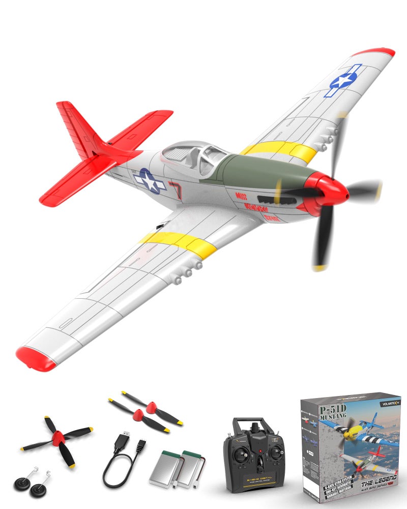 VOLANTEXRC RC Plane 4 Channel Remote Control Airplane Fighter RTF with 6Axis Gyro 3 Modes Aerobatics Easy to Fly 24GHz Radio Controlled Aircraft for Beginners Adults P51D Mustang Red - Image 2