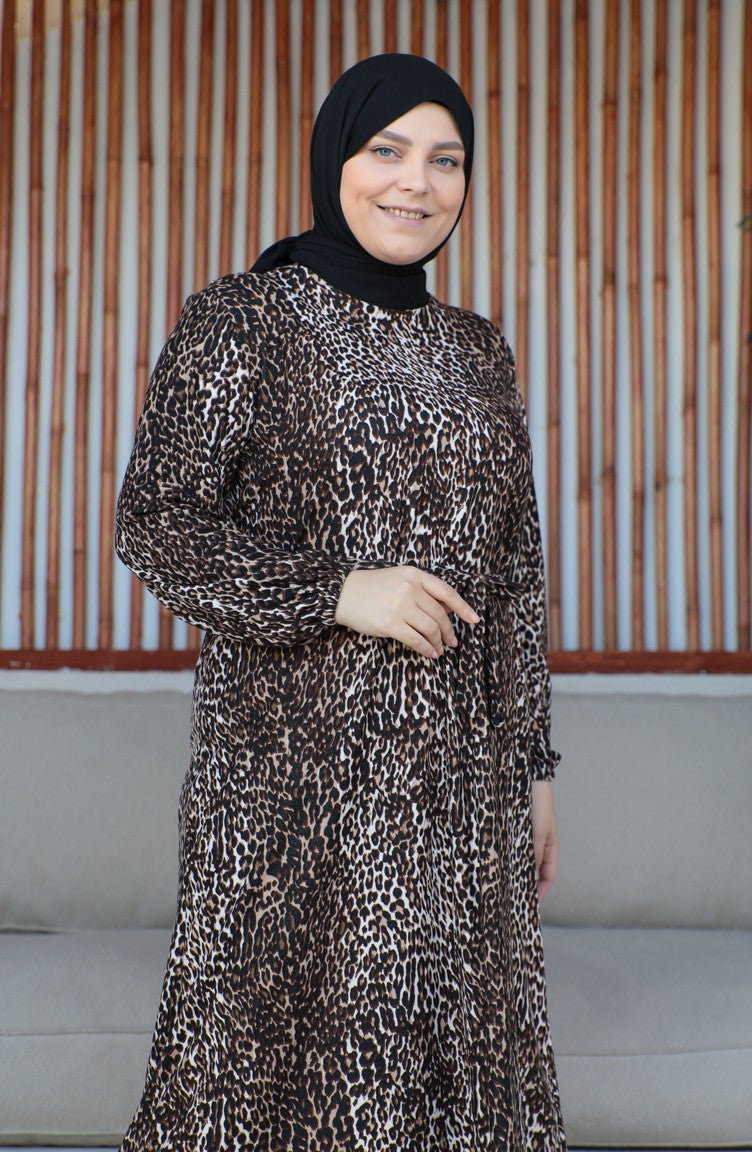 Sefa Merve Plus Size Belted Dress 4579F-01 Brown - Image 4