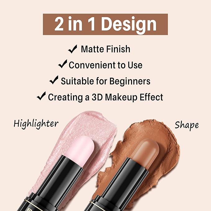 fv FV Cream Contour Stick DualEnded Contour and Highlighter Makeup Stick Easy Blend Bronzer Stick for 3D Face Body Shaping Long Lasting Waterproof Contour Pencil for LightMedium Skin Tone75g - Image 3